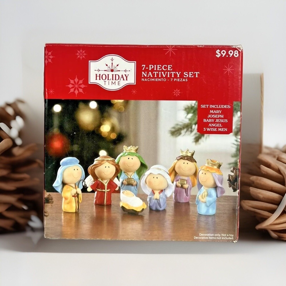 Nativity‎ Holiday Set 7 Piece Includes Mary Joseph Baby Jesus Angel 3 Wise Men